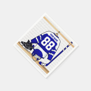 Serviette Jetable Hockey sur glace bleu et blanc personnalisé Jerse