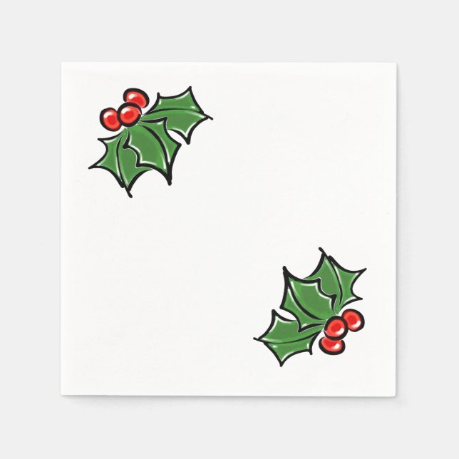 Serviette Jetable Holly Feuilles, Holly baies, fun vacances botaniqu (Devant)