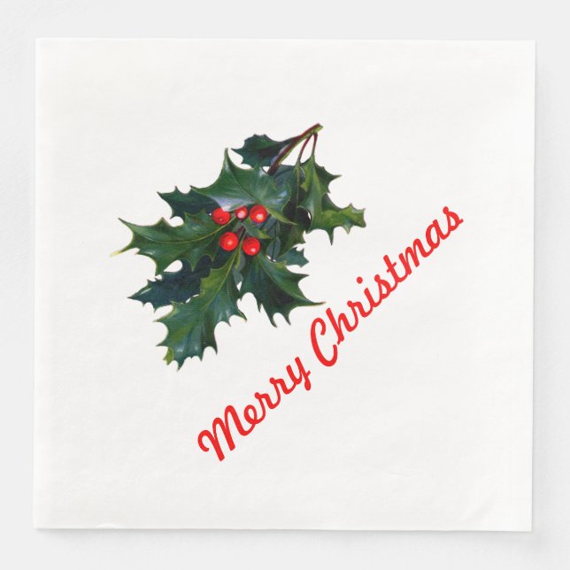 Serviette Jetable Holly Joyeux Napkin de Noël (Devant)
