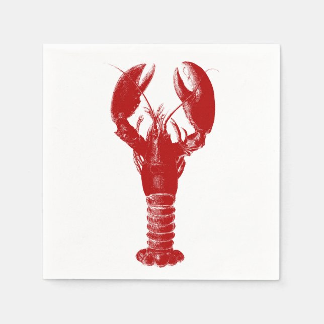 Serviette Jetable Homard rouge profond sur blanc (Devant)