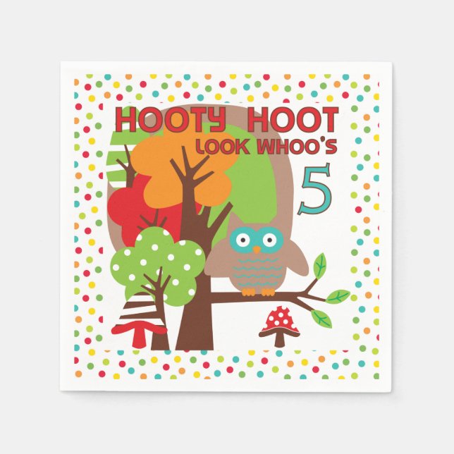 Serviette Jetable Hooty Hoot Owl 5e Anniversaire Papier Napkins (Devant)