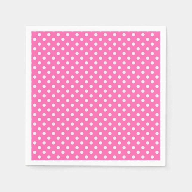 Serviette Jetable Hot Pink #2 et White Polka Dots (Devant)