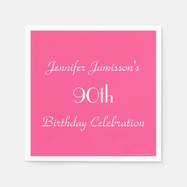 Serviette Jetable Hot Pink, Nom, 90e anniversaire fête papier simple (Devant)