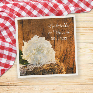 Serviette Jetable Hydrangea blanche et Mariage campagnard en bois de
