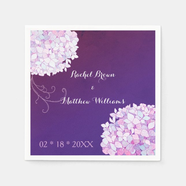 Serviette Jetable Hydrangea Blooms Plum Mariage (Devant)