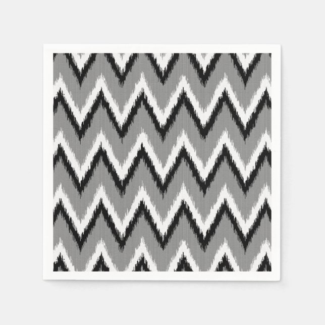 Serviette Jetable Ikat Chevron Gris / Gris, Noir & Blanc (Devant)