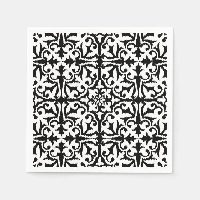 Serviette Jetable Ikat damask pattern - noir et blanc (Devant)