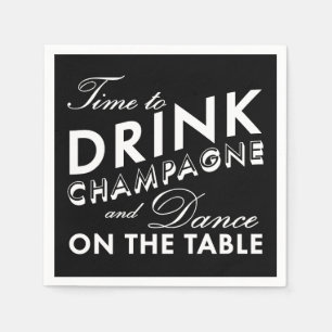 Serviette Jetable Il est temps de boire du champagne - noir