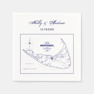 Serviette Jetable Île de Nantucket MA Carte Vintage Bleu Marine