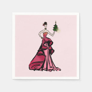 Serviette Jetable Illustration de la mode de Noël avec arbre