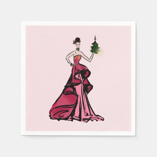 Serviette Jetable Illustration de la mode de Noël avec arbre (Devant)