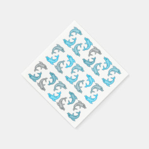 Serviette Jetable Illustrations mignonnes de dauphins de gris bleu