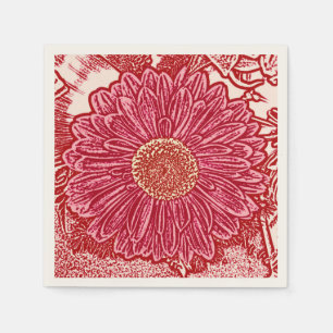 Serviette Jetable Impression de Marguerite de Gerbera - rouge et ros
