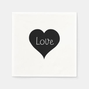 Serviette Jetable Impression de texte CŒUR D'AMOUR NOIR & BLANC