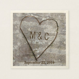 Serviette Jetable Initiales du Mariage de l'arbre cardiaque de Birch