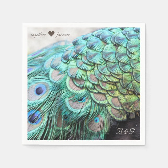 Serviette Jetable Initiales personnalisées Peacock Mariage serviette (Devant)