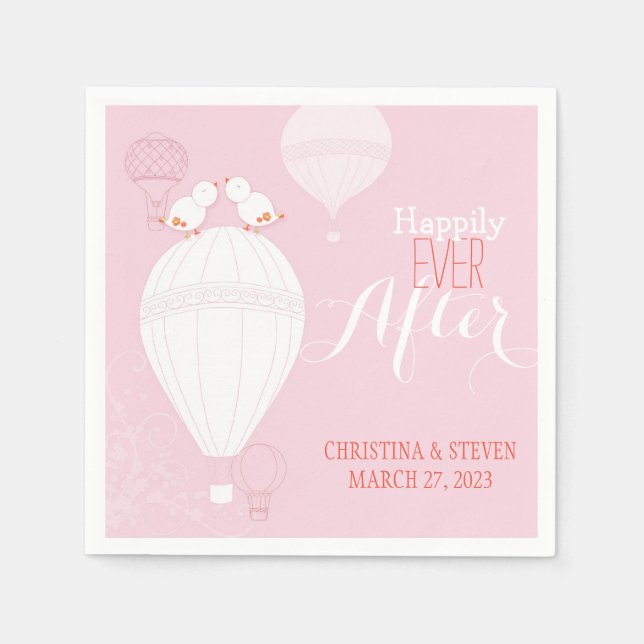 Serviette Jetable Inséparables sur des ballons à air chaud Mariage r (Devant)