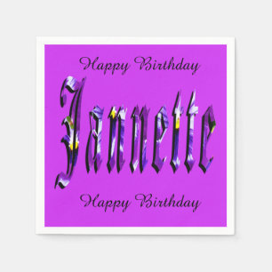 Serviette Jetable Janette, Nom, Logo, Papier Violet Anniversaire
