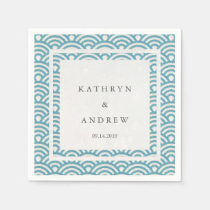 Serviette Jetable Japonaise Seigaiha Vagues Élégante Bleu Vert