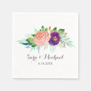 Serviette Jetable Jardin coloré Aquarelle Mariage floral