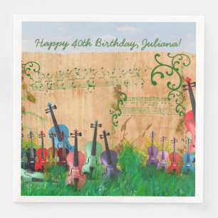 Serviette Jetable Jardin de violon Message facultatif d'anniversaire