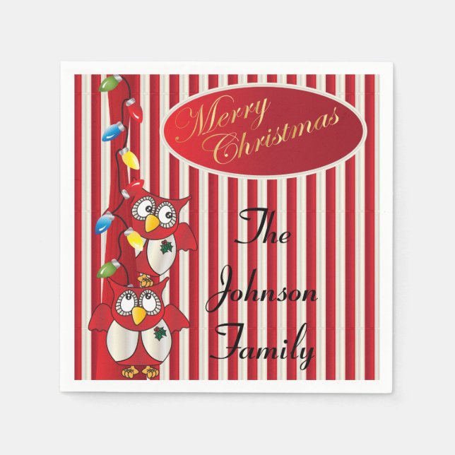 Serviette Jetable Joli Chouettes de Noël (Devant)