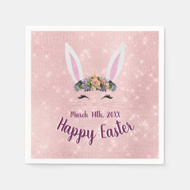 Serviette Jetable Joli lapin de Pâques rose pâle (Devant)