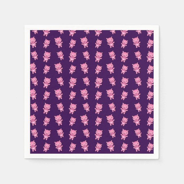 Serviette Jetable Joli motif de porc pourpre (Devant)