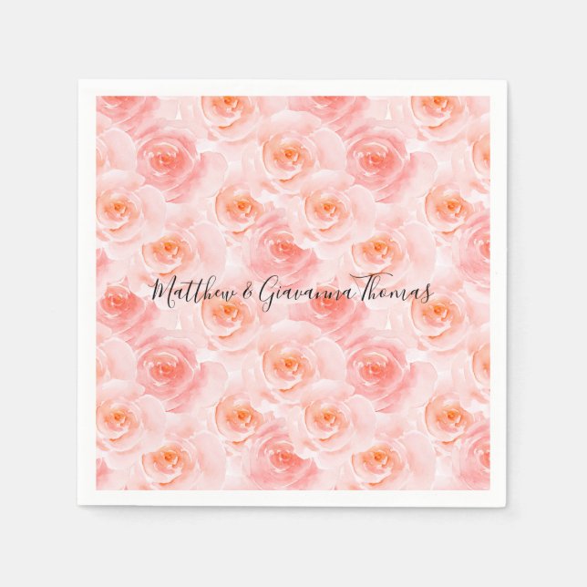 Serviette Jetable Joli Roses d'aquarelle rose (Devant)