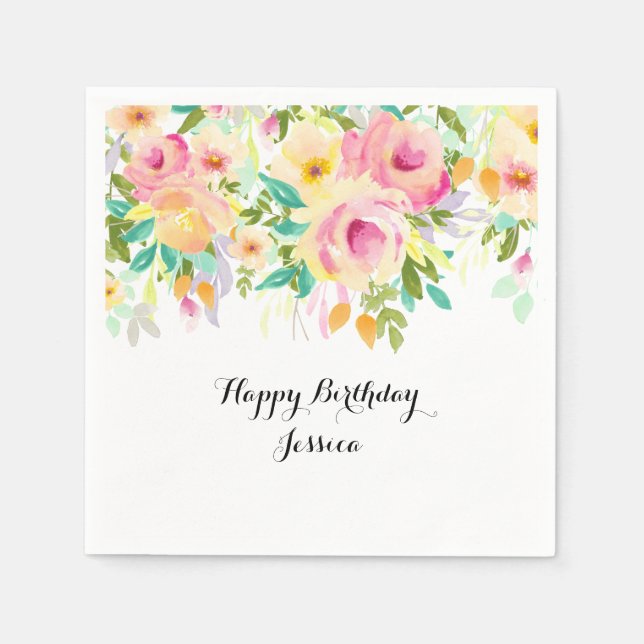 Serviette Jetable Jolie aquarelle rose et jaune (Devant)