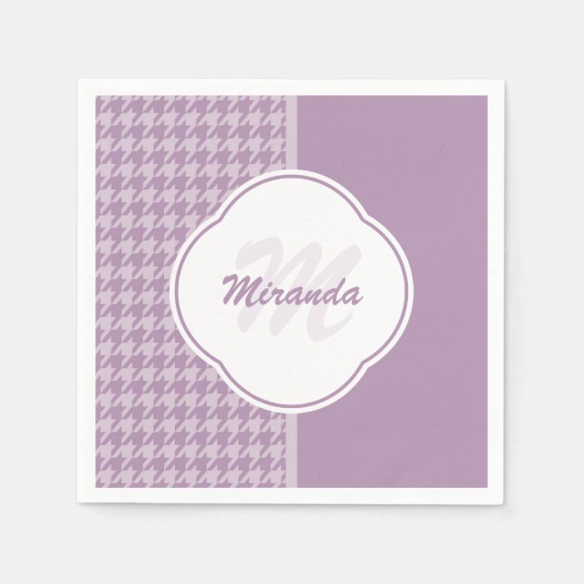 Serviette Jetable Jolie Pastel Purple Houndstooth Monogramme et nom (Devant)