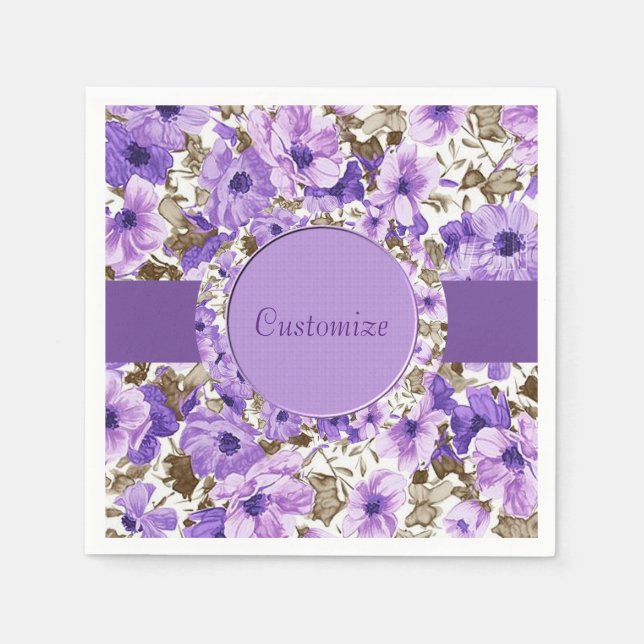 Serviette Jetable Jolie serviettes florales violettes et blanches 2 (Devant)