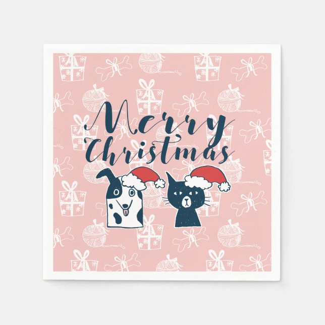 Serviette Jetable Jote Père Noël Chien & Chat Illustration Noël (Devant)