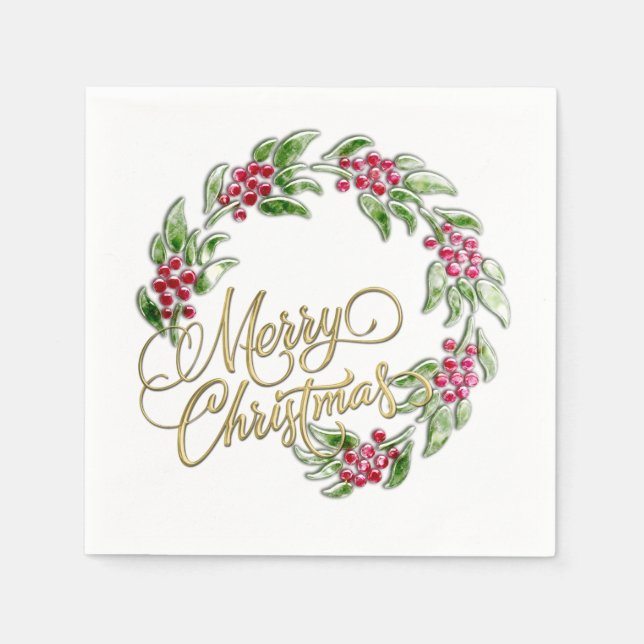 Serviette Jetable Joyeuse couronne de Noël (Devant)