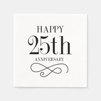 Serviette Jetable Joyeux 25e anniversaire Cocktail serviettes