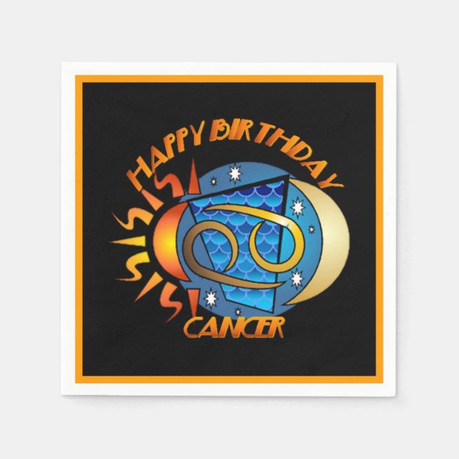 Serviette Jetable Joyeux Anniversaire Cancer Zodiac Signal de naissa (Devant)