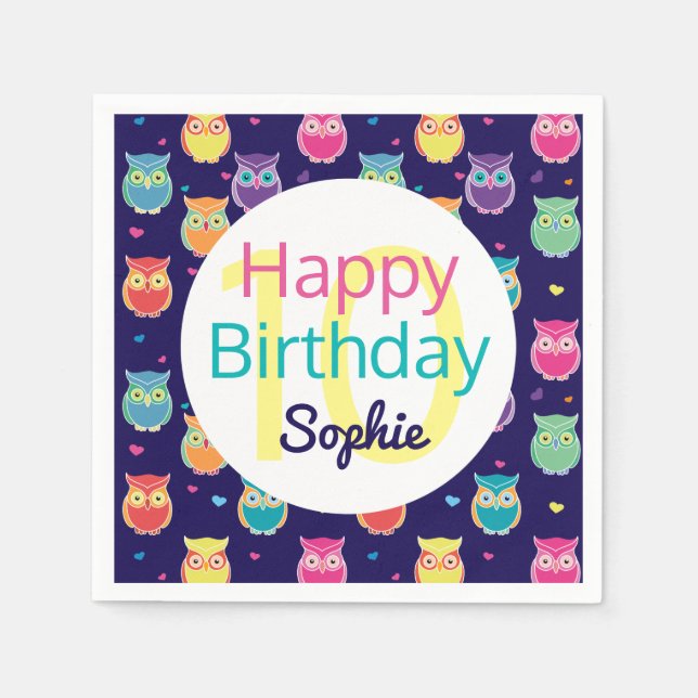 Serviette Jetable Joyeux anniversaire Chouette bleue Motif Personnal (Devant)