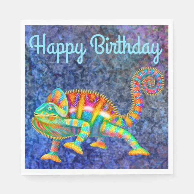 Serviette Jetable Joyeux Anniversaire Colorful Chameleon Napkins (Devant)