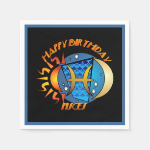Serviette Jetable Joyeux Anniversaire Poissons Zodiac Signal de nais