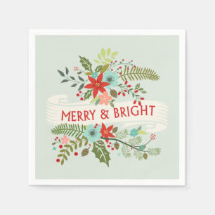 Serviette Jetable Joyeux et brillant Noël Floral Vacances Napkins