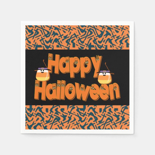 Serviette Jetable Joyeux Halloween texte blanc serviettes (Devant)