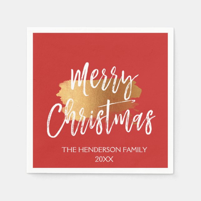 Serviette Jetable Joyeux Noël à la main avec l'or (Devant)