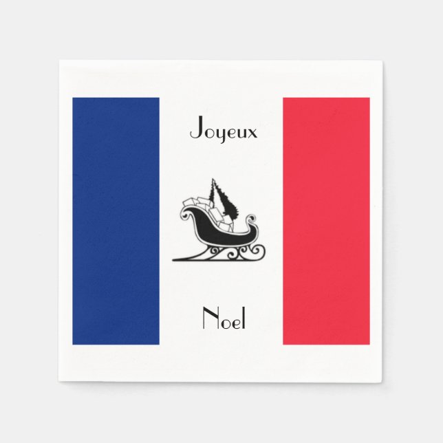 Serviette Jetable Joyeux Noel Drapeau Français Papier de Noël (Devant)