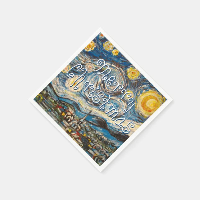 Serviette Jetable Joyeux Noël étoile Nuit après Van Gogh (Coin)