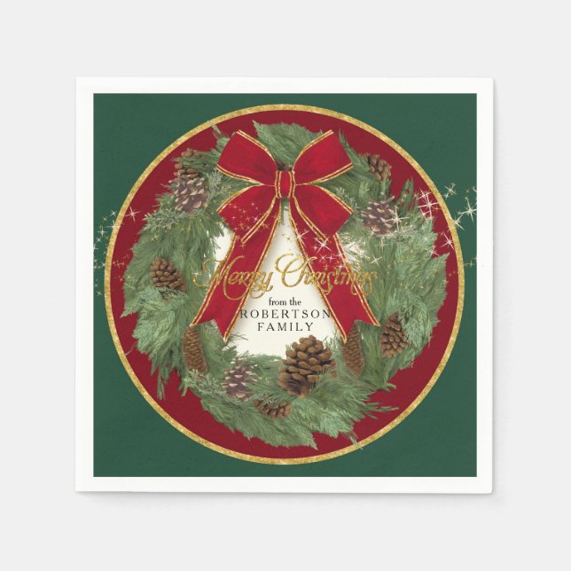 Serviette Jetable Joyeux Noël Fête Décor Pine Wreath (Devant)