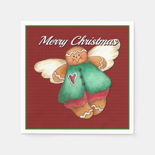 Serviette Jetable Joyeux Noël Gingen Angel Red Napkins (Devant)