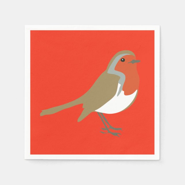 Serviette Jetable Joyeux Noël Grand Robin Rouge Serviettes Serviette (Devant)