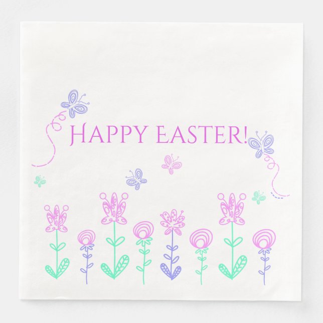 Serviette Jetable Joyeux Pâques Printemps Jardin Papier Napkins (Devant)