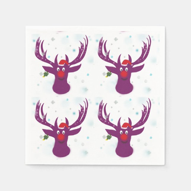 Serviette Jetable Joyeux Père Noël Deer New Year Paper Napkins (Devant)