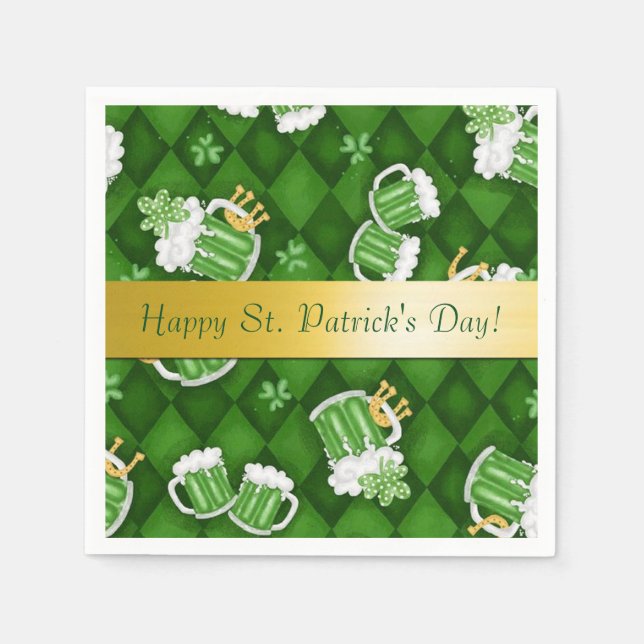 Serviette Jetable Joyeux Saint Patrick's Day Green Beer Napkins (Devant)